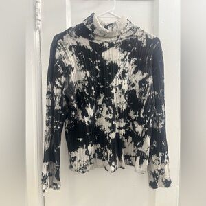 Black and White Bleached Statement Turtleneck Sweater Artsy